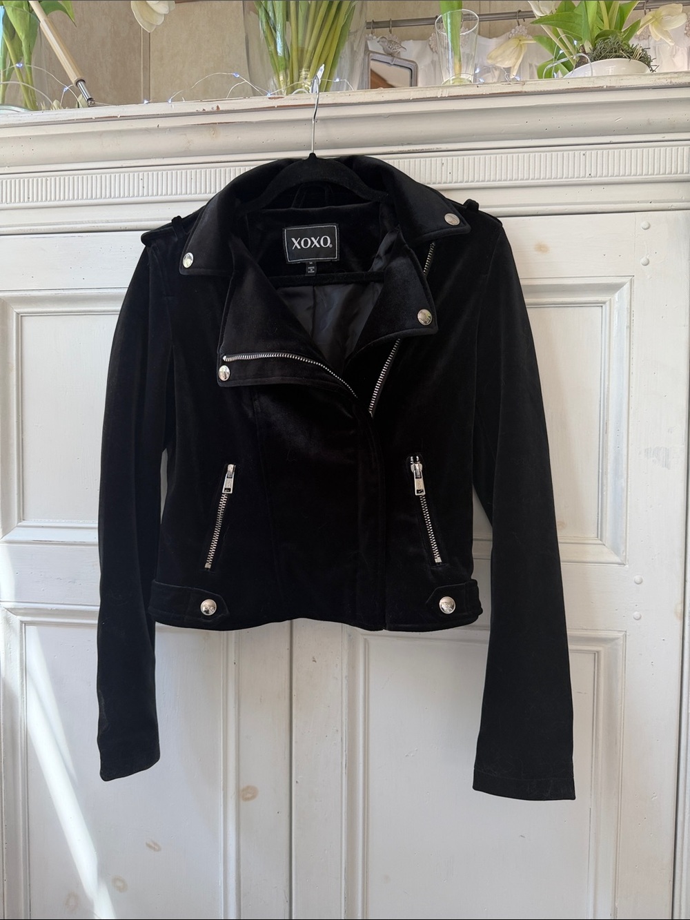 XOXO Black Velvet Moto Jacket with Silver Hardware
